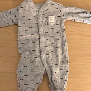 Gray Moustache Print Kids One Piece
